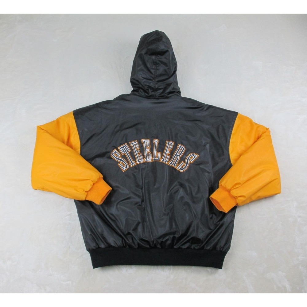Pittsburgh Steelers Jacket Mens Large Black Yellow Full Zip Hooded NFL Football*